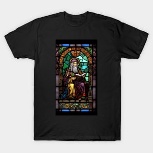 Stained Glass Style Wizzard Reading A Book T-Shirt